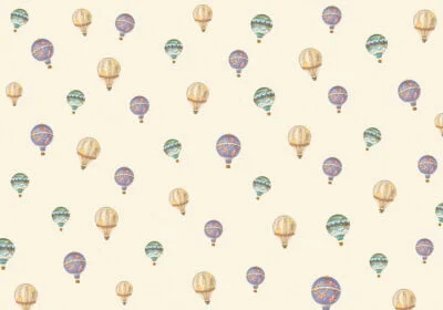 Kids patterned wallpaper with hot air balloons on the beige background