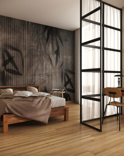 Palm leaf prints wall mural with 3D panels effect for the bedroom