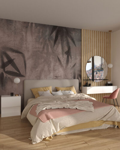 Dark palm leaves wall mural for the bedroom