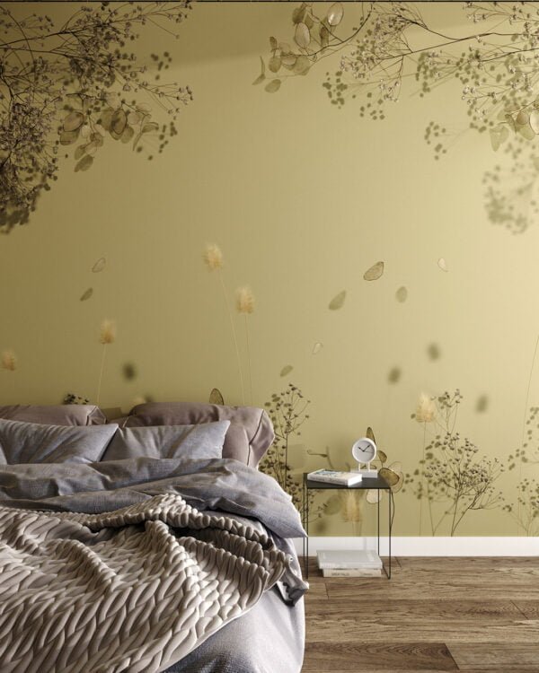 Delicate dried flowers 3D wall mural for the bedroom