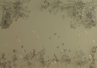 Delicate dried flowers on the beige background wall mural with 3D effect