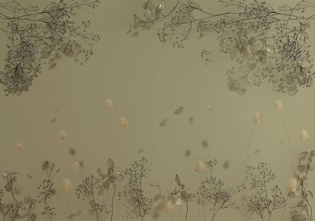 Delicate dried flowers on the beige background 3D wall mural