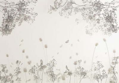 Delicate dried flowers on the white background 3D wall mural