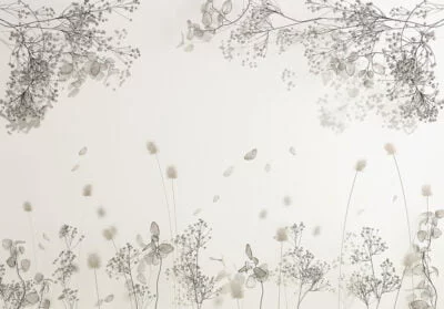 Delicate dried flowers on the white background 3D wall mural