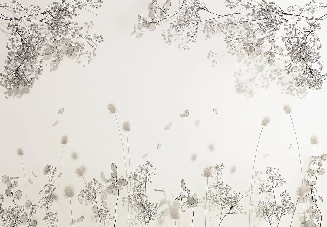 Delicate dried flowers on the white background 3D wall mural