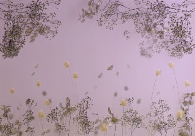 Delicate dried flowers on the purple background 3D wall mural