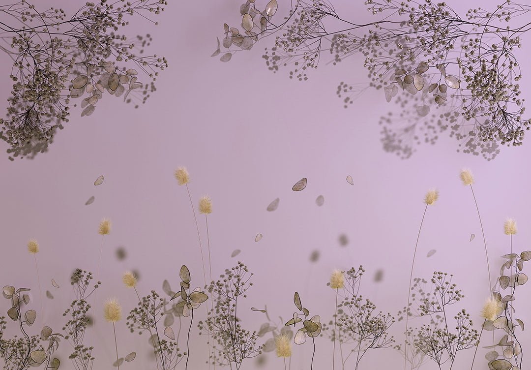 Delicate dried flowers on the purple background 3D wall mural