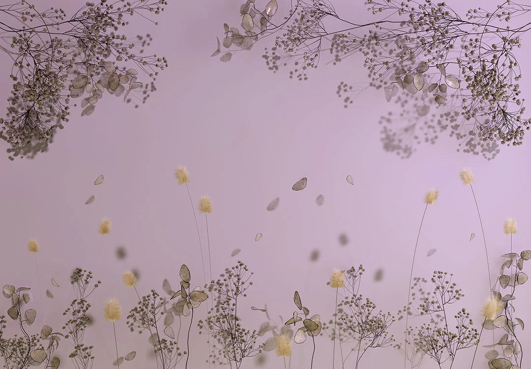 Delicate dried flowers on the purple background 3D wall mural