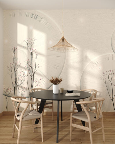 Delicate branches and 3D geometric shapes wall mural for the kitchen