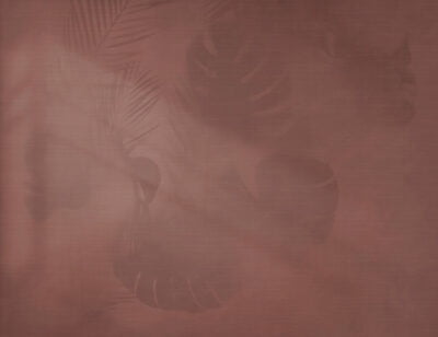 Tropical wall mural in burgundy color with shadow of monstera leaves