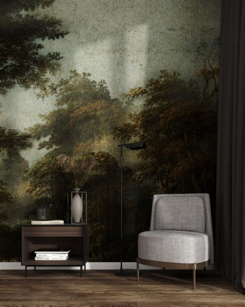 Wall Mural Dunkler Wald for the living room - kith2kin.com Dark forest vintage wall mural for the living room