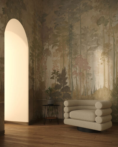 Watercolor forest in pastel colors wall mural for the living room