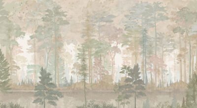 Watercolor forest in pastel colors wall mural