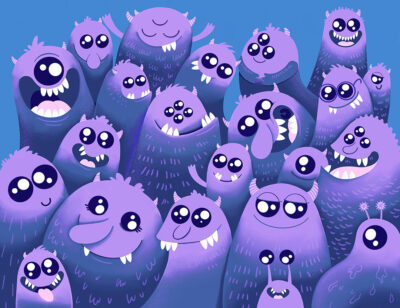 Funny blue cartoon monsters kids wall mural
