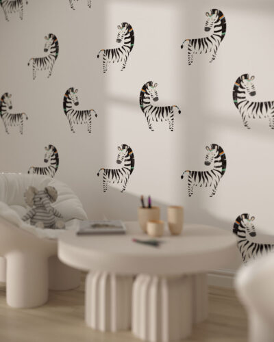 Minimalistic zebra patterned wallpaper for a children's room