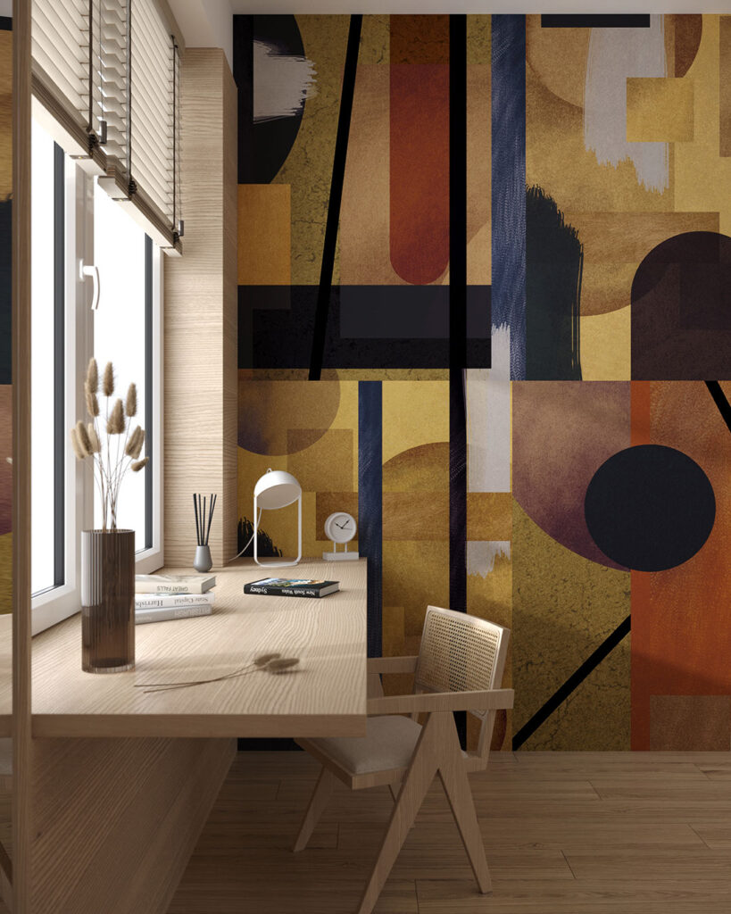 Geometric shapes in Art Deco style wall mural for the working room