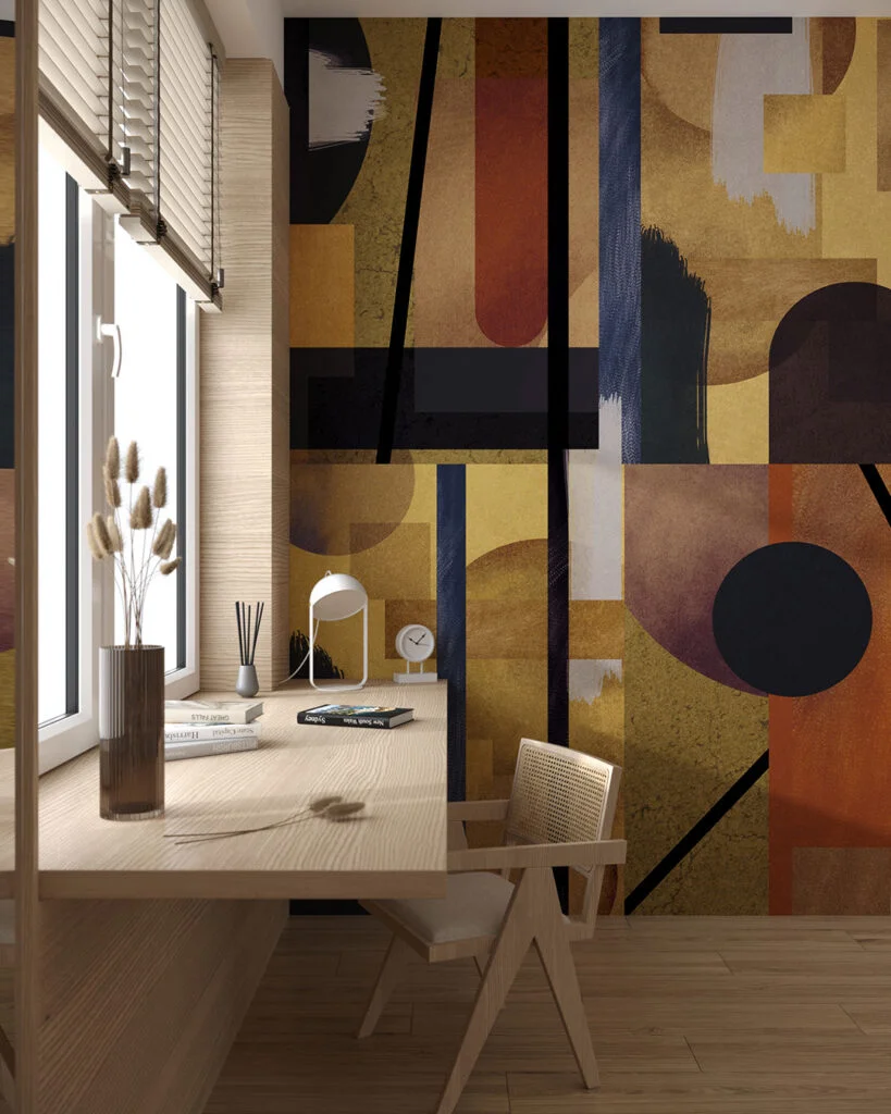 Wall Mural Illusione for the working room - kith2kin.com Geometric shapes in Art Deco style wall mural for the working room