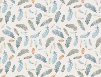 Colorful feathers patterned wallpaper in Boho style