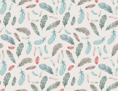 Designer wallpaper in Boho style with pattern of bright feathers