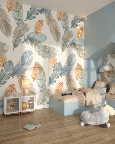 Delicate feathers patterned wallpaper for a children's room