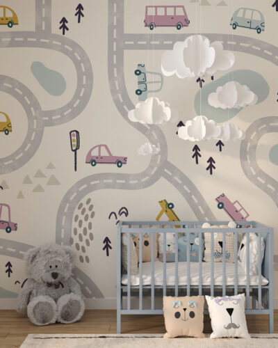 Car track kids wall mural for a children's room
