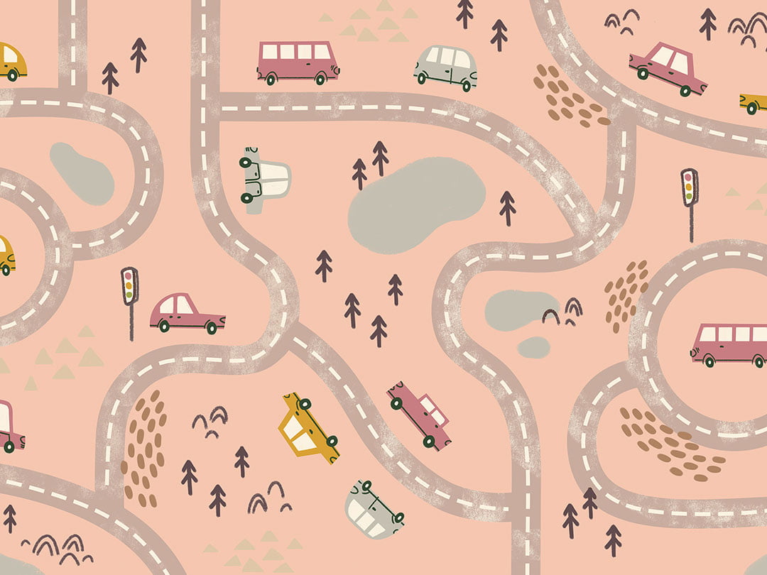 Pink car track kids wall mural