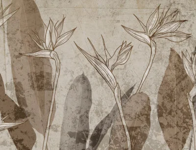 Vintage wall mural with plants and flowers