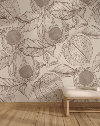 Physalis flowers patterned wallpaper for the living room