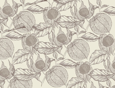 Brown physalis flowers patterned wallpaper