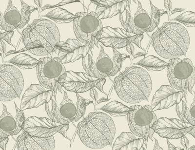 Green physalis flowers patterned wallpaper