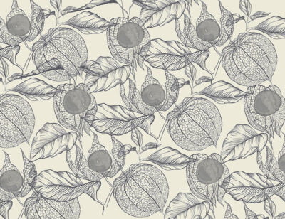 Blue physalis flowers patterned wallpaper