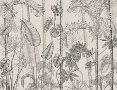 Minimalistic tropical wall mural in graphic style