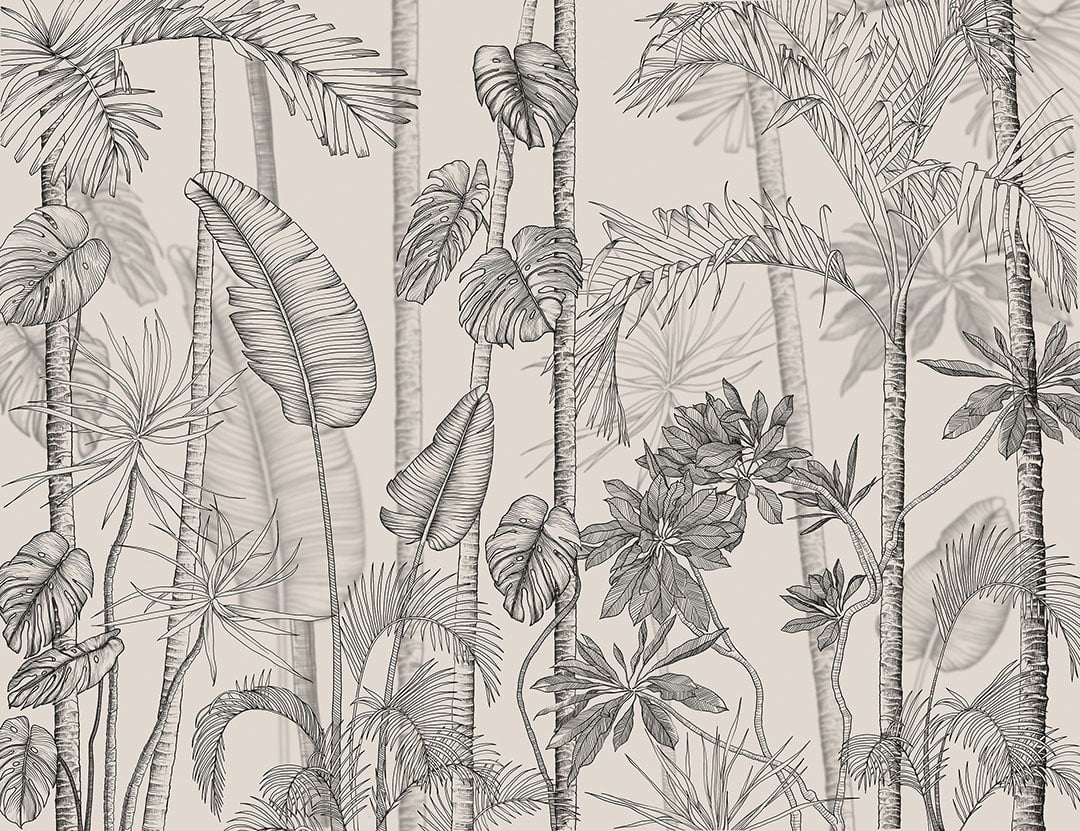 Minimalistic tropical wall mural in graphic style