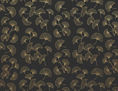 Golden ginkgo leaves on the black background patterned wallpaper
