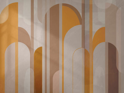 Geometric arches wall mural in yellow and brown colors