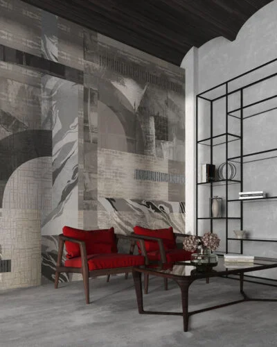 Gray abstract geometric wall mural for the living room