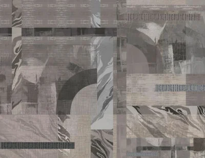 Geometric wall mural with gray abstract shapes