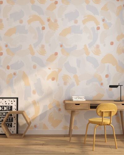 Chaotic brush strokes patterned wallpaper for a children's room