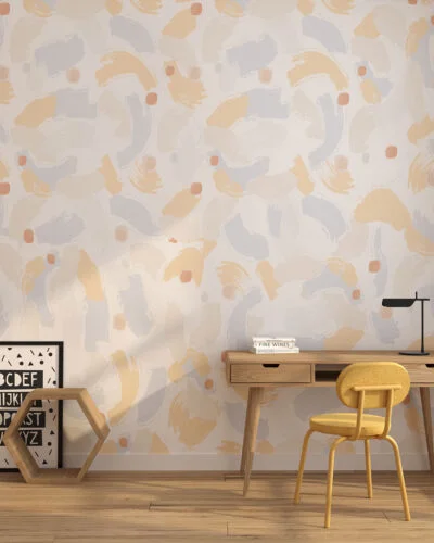 Wallpaper for a children's room with pattern of chaotic brush strokes