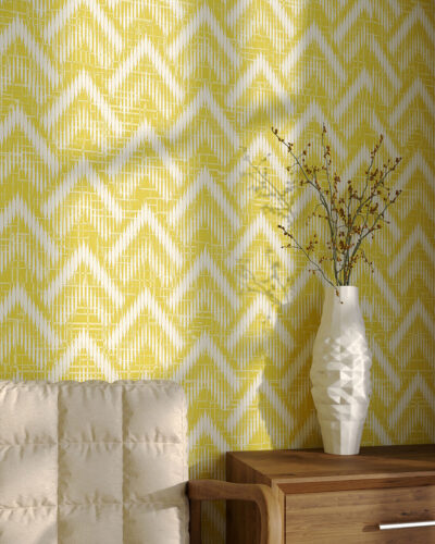 Geometric patterned wallpaper for the living room