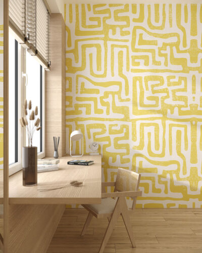 Bright geometric abstract labyrinth patterned wallpaper for a children's room