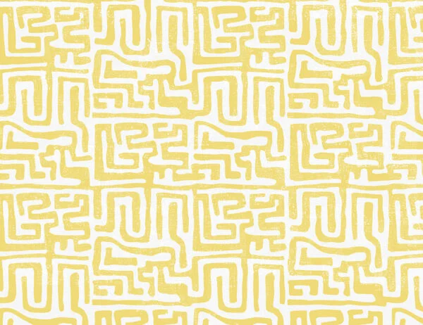 Bright yellow geometric abstract labyrinth patterned wallpaper