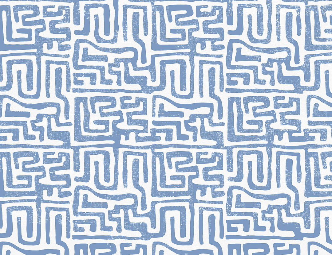 Bright blue geometric abstract labyrinth patterned wallpaper