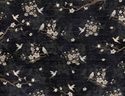 Patterned wallpaper with cherry blossoms and birds
