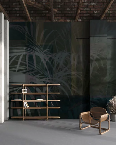 Shadows of tropical leaves in green colors wall mural for the living room