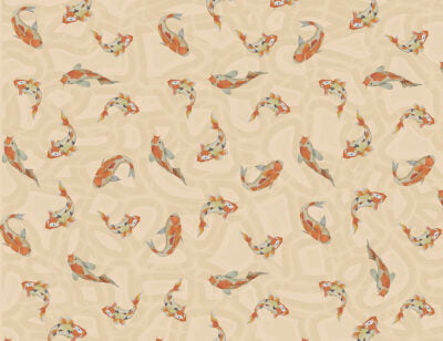 Red Japanese koi carp at the peachy background patterned wallpaper