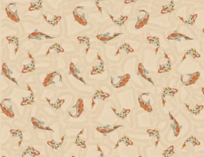 Red Japanese koi carp at the peachy background patterned wallpaper