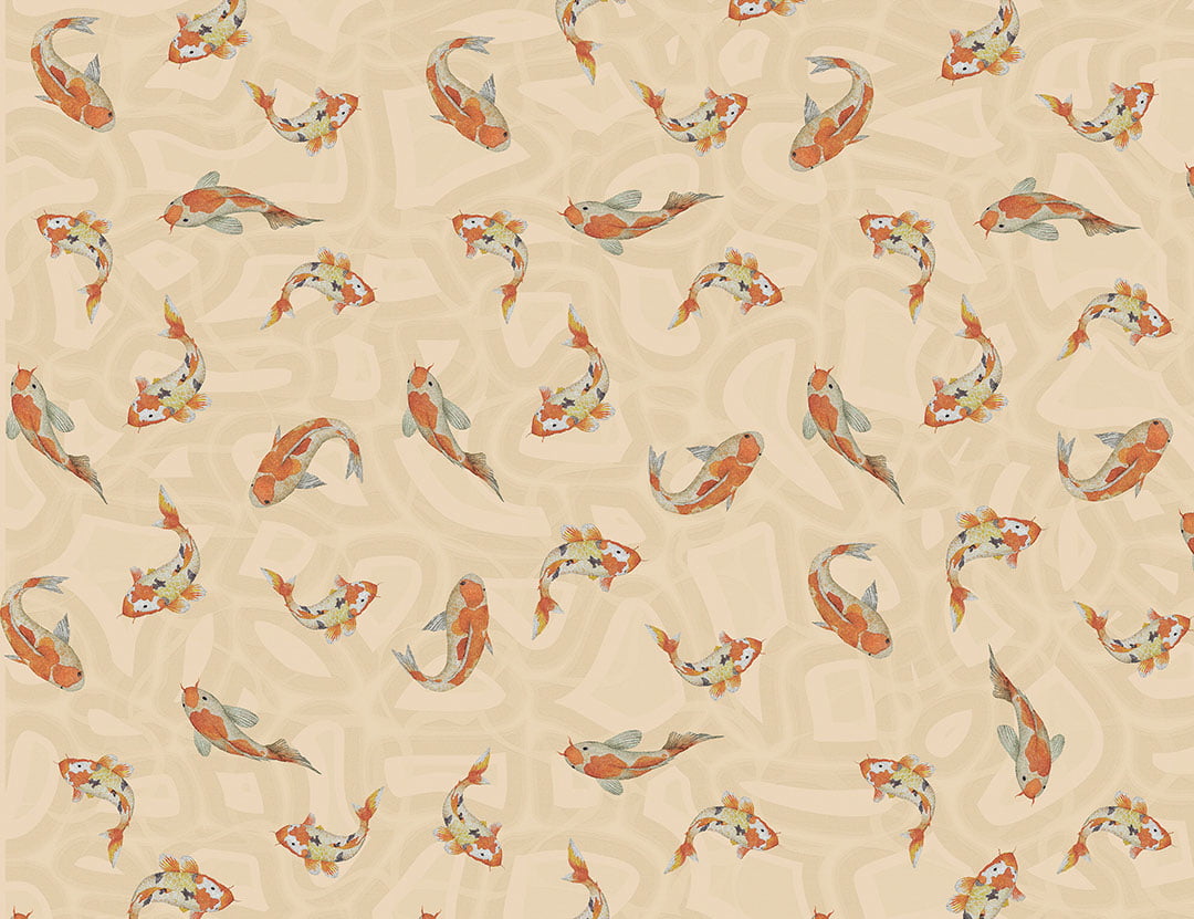 Red Japanese koi carp at the peachy background patterned wallpaper