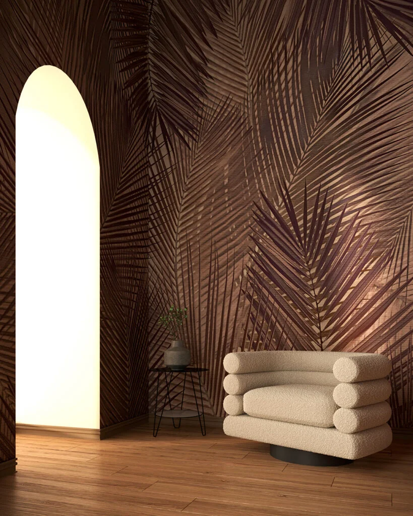 Wall Mural Holbæk for the living room - kith2kin.com Coconut palm leaves wall mural for the living room