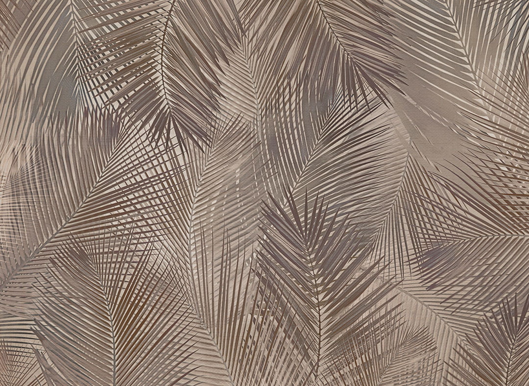 Tropical wall mural with coconut palm leaves